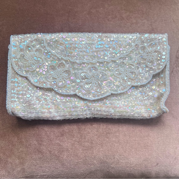 Handbags - Handmade Soft Elegant Sequin Clutch in Cream